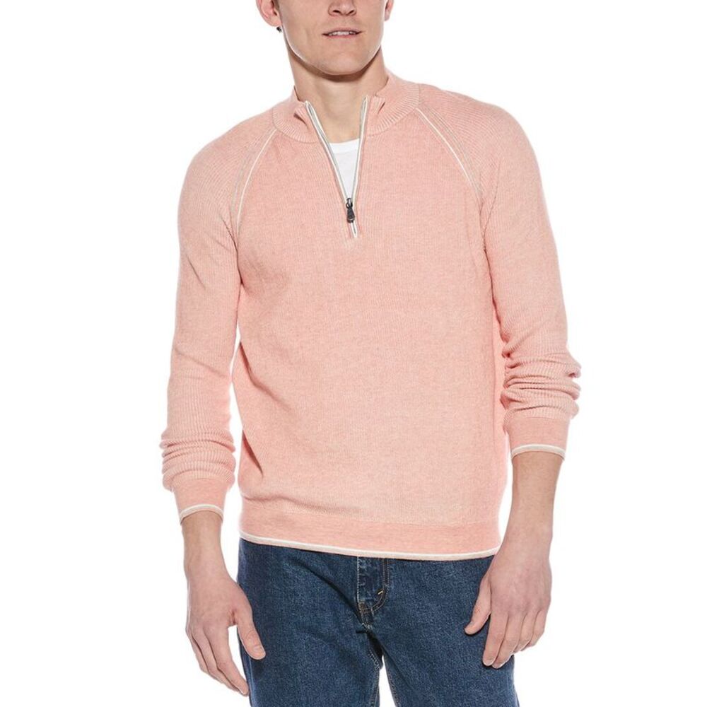Raffi Mens  English Rib 1/4-Zip Mock Neck Sweater, Pink